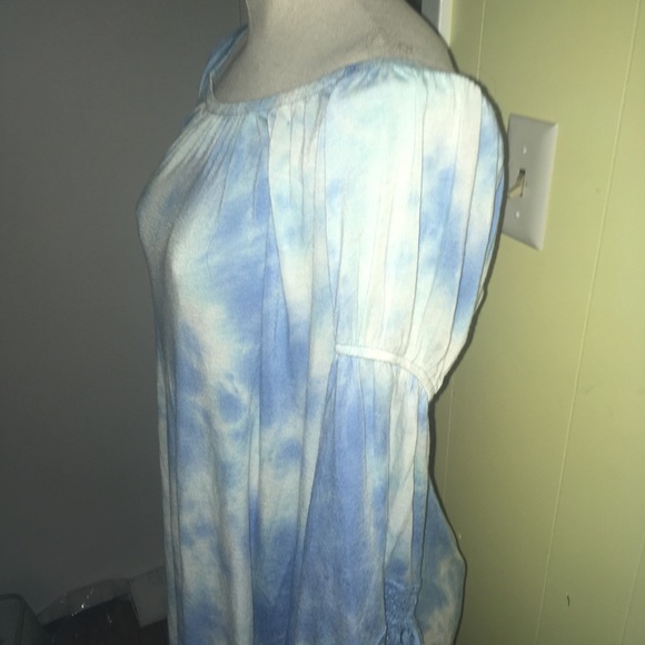Sky Blue & White Tie Dye Mini. Dress with fringe. - Picture 3 of 4